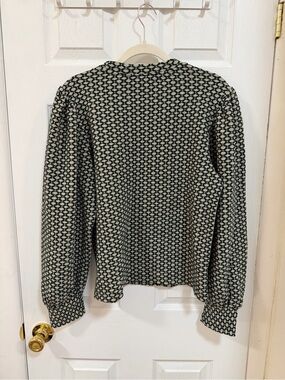 Anthropologie Maeve Dark Green and Cream Geometric Knit Long-Sleeve Top